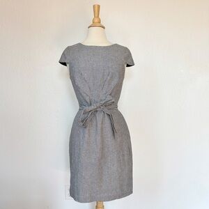 J. Crew Linen Blend Short Cap Sleeve Houndstooth Tie-Waist Dress